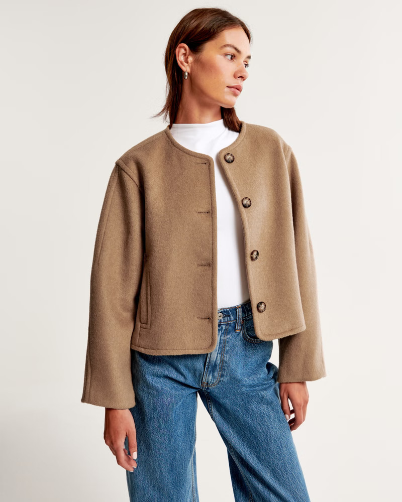 Removable Scarf Double-Cloth Wool-Blend Jacket | Abercrombie & Fitch (US)