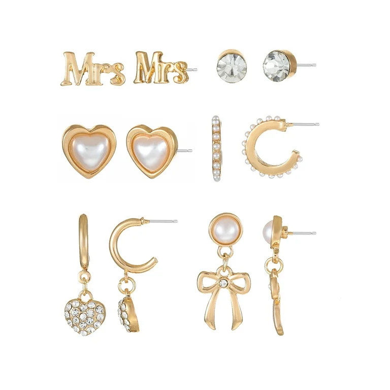 Packed Party Goldtone Bride To Be Earring Set, Female, Bridal Theme, 6 Pairs | Walmart (US)