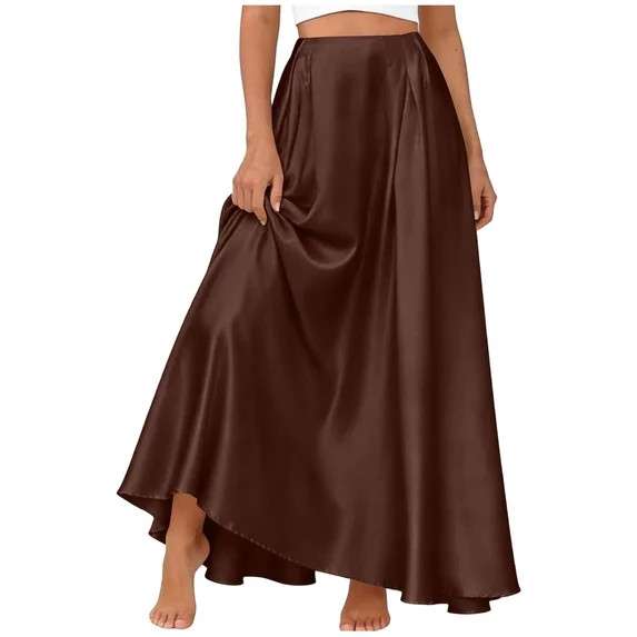 hotojiny Maxi Satin Skirts for Womens High Waisted Flowy Long A-Line Skirt Dressy Casual Cocktail... | Walmart (US)