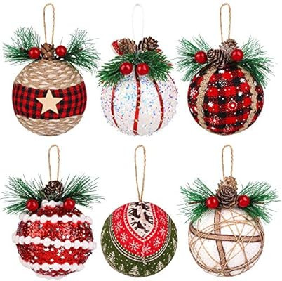 Motarto 6 Pieces Foam Christmas Ball Ornaments Hanging Decorations Black and Red Buffalo Plaid an... | Amazon (US)