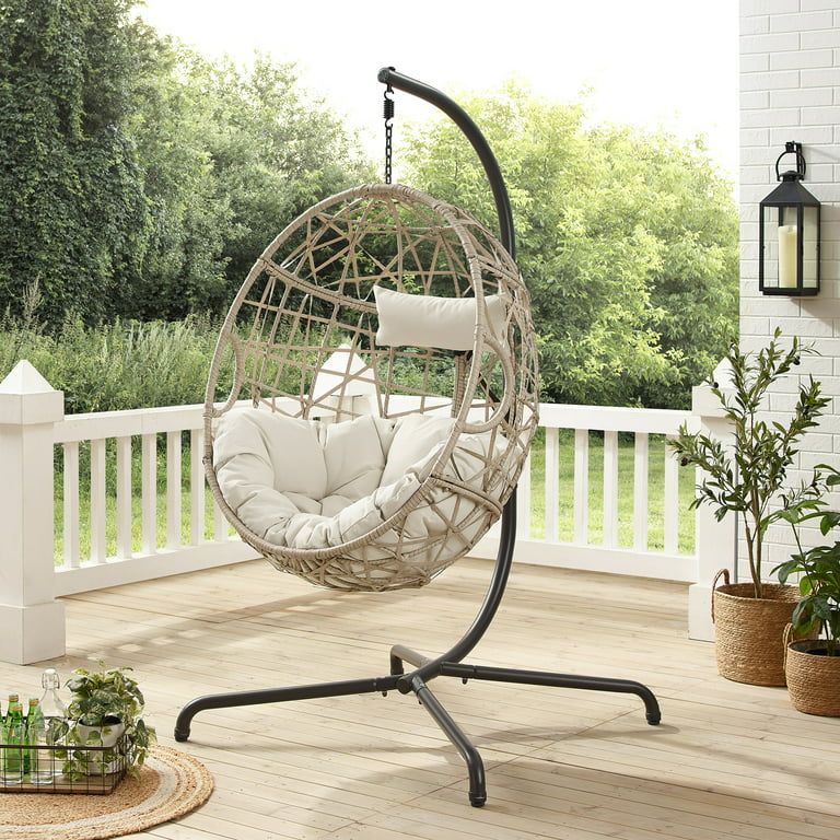 Ulax Furniture Outdoor Wicker Hanging Basket Swing Chair Indoor Egg Chair with Cushion and Stand-... | Walmart (US)