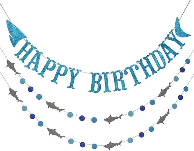 Shark Happy Birthday Banner and Shark Garlands, Ocean Beach Under The Sea Theme Party, Shark Part... | Amazon (US)