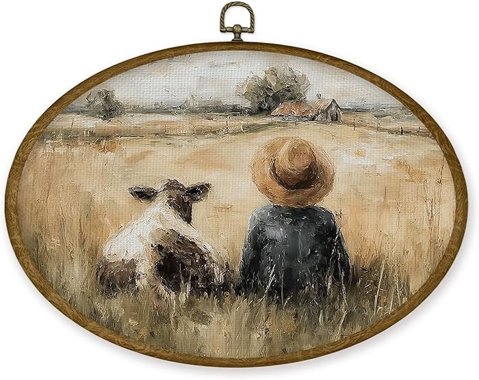 JMENGSSFL Vintage Western Cow Boy Nursery Oval Wall Art Decor, Country Western Canvas Prints, Rus... | Amazon (US)