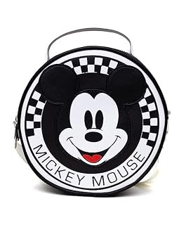 Disney Bag, Crossbody, Round, Mickey Mouse Smiling Face Applique Checker White Black, Vegan Leather | Amazon (US)