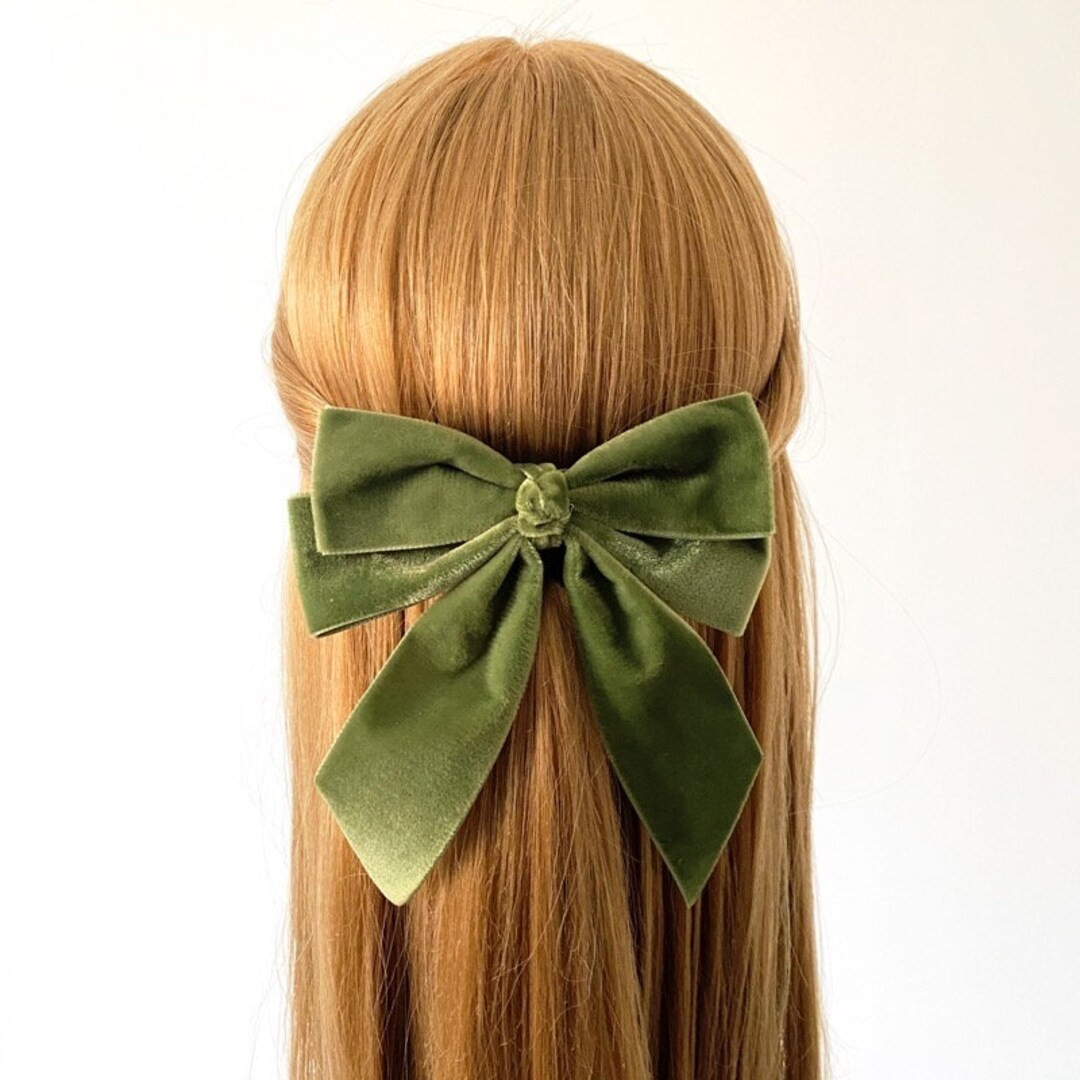 Moss Green Velvet Bow Clip, Short Tail Hair Accessory, Winter Outfit Hairpiece, Elegant Holiday P... | Etsy (Global)