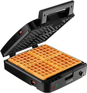 Krups Breakfast Set Stainless Steel Waffle Maker 4 Slices Audible "Ready" Beep, 1200 Watts Square... | Amazon (US)