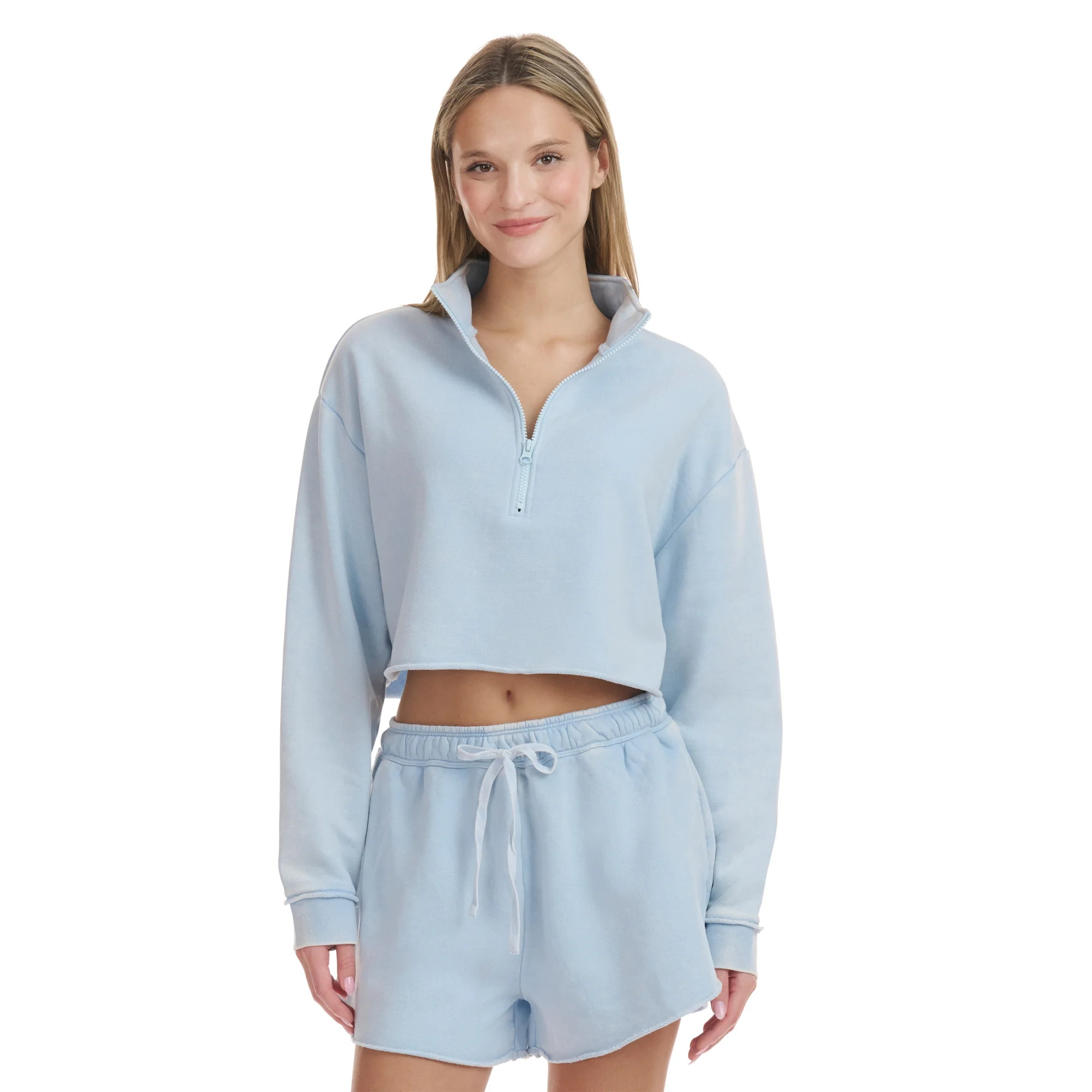 Mills by Millie Bobby Brown Women's Cropped Quarter-Zip Sweatshirt with Raw Edge, Sizes XXS-XXL | Walmart (US)