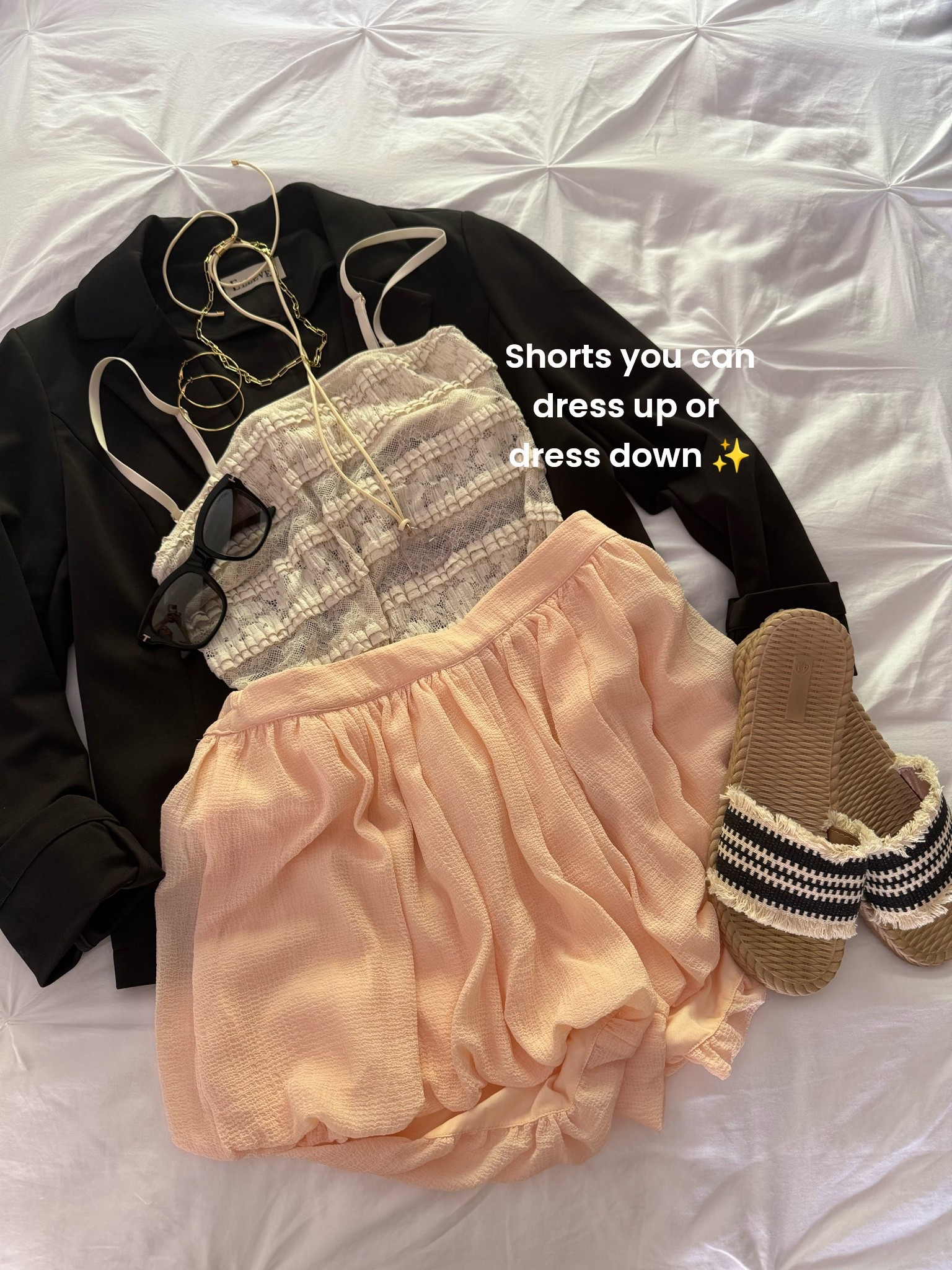 Bubble shorts (yes shorts!) that are easy to dress up or down. Created a fun date night look, but you could pair these flowy shorts with boots or sneakers. Sharing items to create the fit 🤍

#LTKootd
