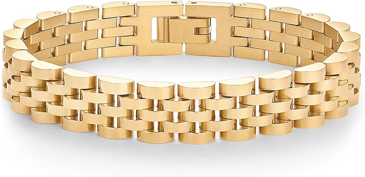 PAVOI 14K Gold Plated Waterproof Watch Strap Chain Bracelet for Women | Two Toned Mixed Metals St... | Amazon (US)