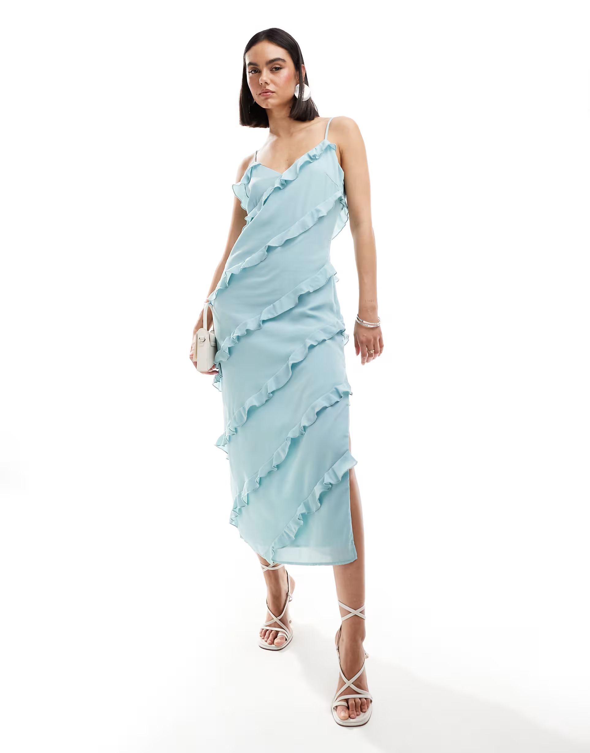 Pretty Lavish - Robe longueur mollet à volants - Bleu écume | ASOS (Global)