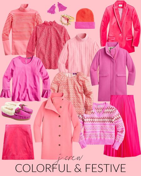 The cutest new colorful and festive outfit finds from J.Crew! The cutest pink and red striped turtleneck, bright pink coats, fuchsia slippers, pink velvet blazer and skirt, fair isle sweater, lace top, ruffle sleeve top and hot pink pleated skirt! Many are on sale right now!
.
#ltkholiday #ltkseasonal #ltksalealert #ltkworkwear #ltktravel #ltkhome #ltkunder50 #ltkunder100 #ltkstyletip Christmas outfit ideas, family photo outfit ideas, holiday outfits, colorful outfit ideas

#LTKsalealert #LTKGiftGuide #LTKHoliday
