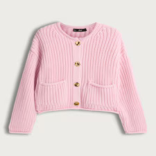 F&F Textured Gold Button Chunky Cardigan in Pink | Tesco F&F