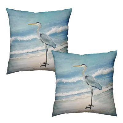 Beach Blue Pillow Covers Nautical Coastal Heron Throw Pillow Covers 18x18 Set of 2 Summer Ocean Bird | Target