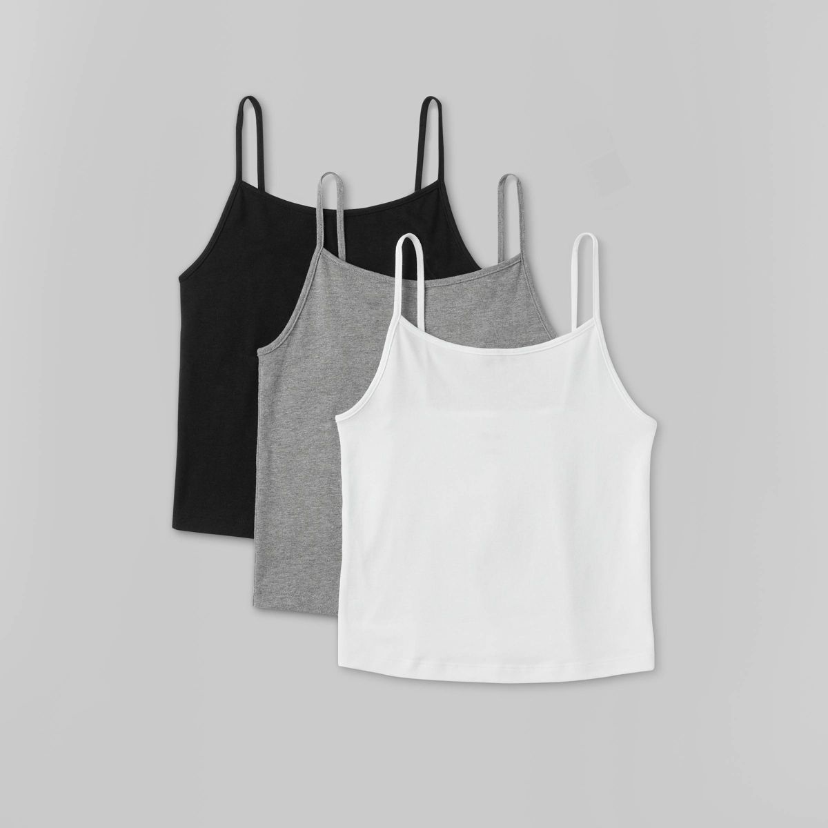 Women's Slim Fit 3pk Bundle Cropped Cami Tank Top - Wild Fable™ White/Gray/Black | Target