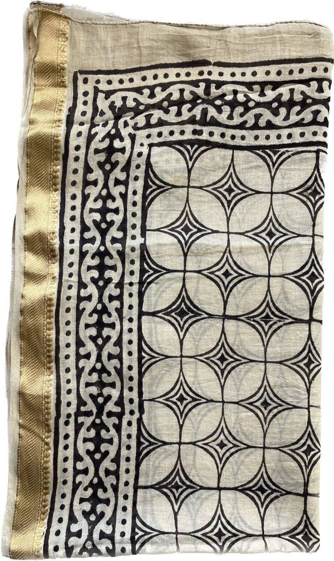 Beautiful Golden Jari Border Hand block print scarves, Hand made Sarong, Cotton Sarong, Printed S... | Etsy (US)