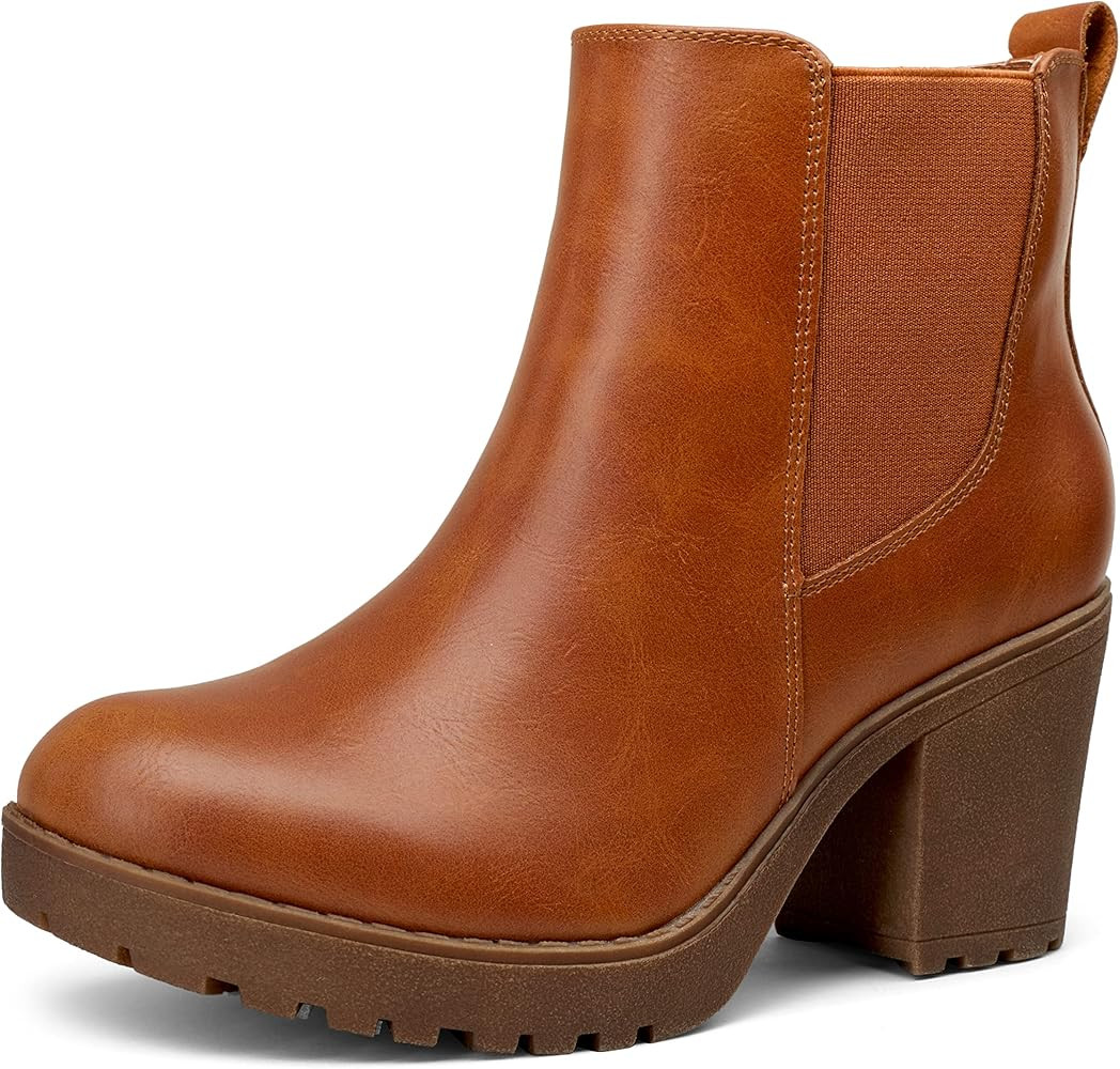 Vepose Women's Fashion Ankle Boots Chunky Low Heels Platform Chelsea Booties for Women | Amazon (US)