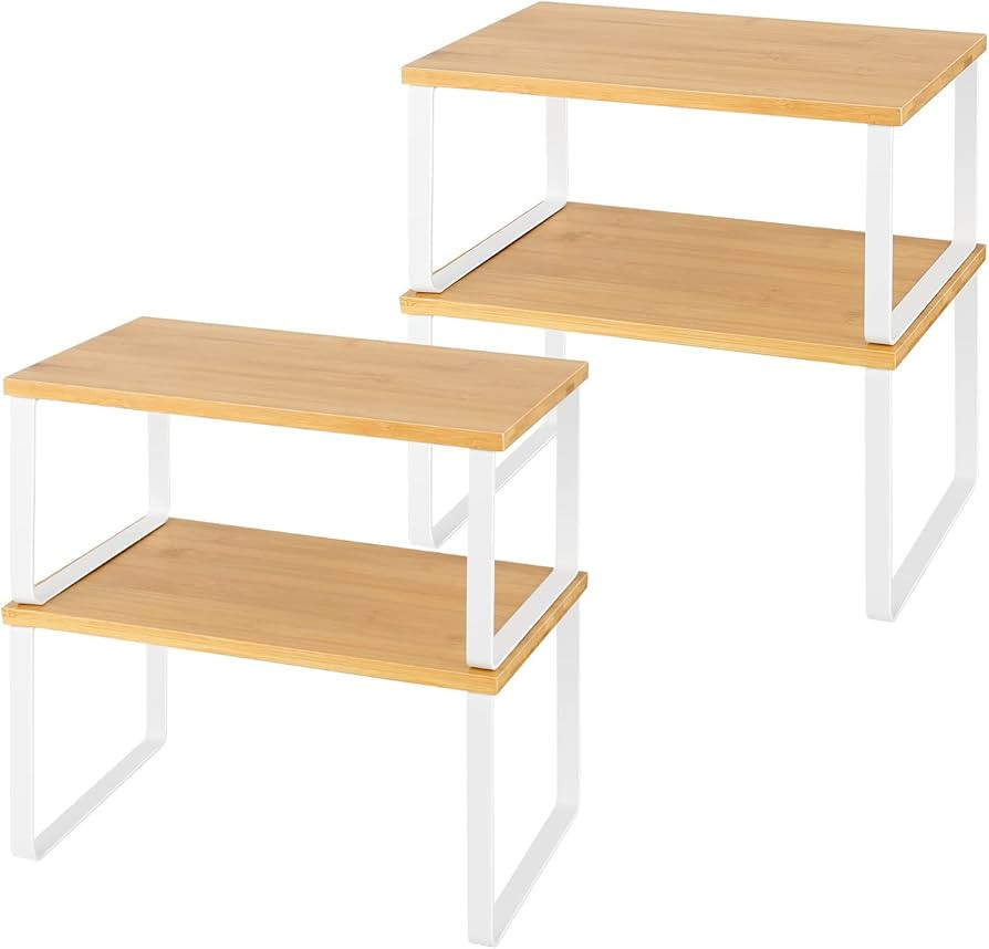 LIANTRAL 4-Pack Bamboo Cupboard Shelf Organiser, Kitchen Shelf Organizer for Cabinet, Expandable ... | Amazon (UK)