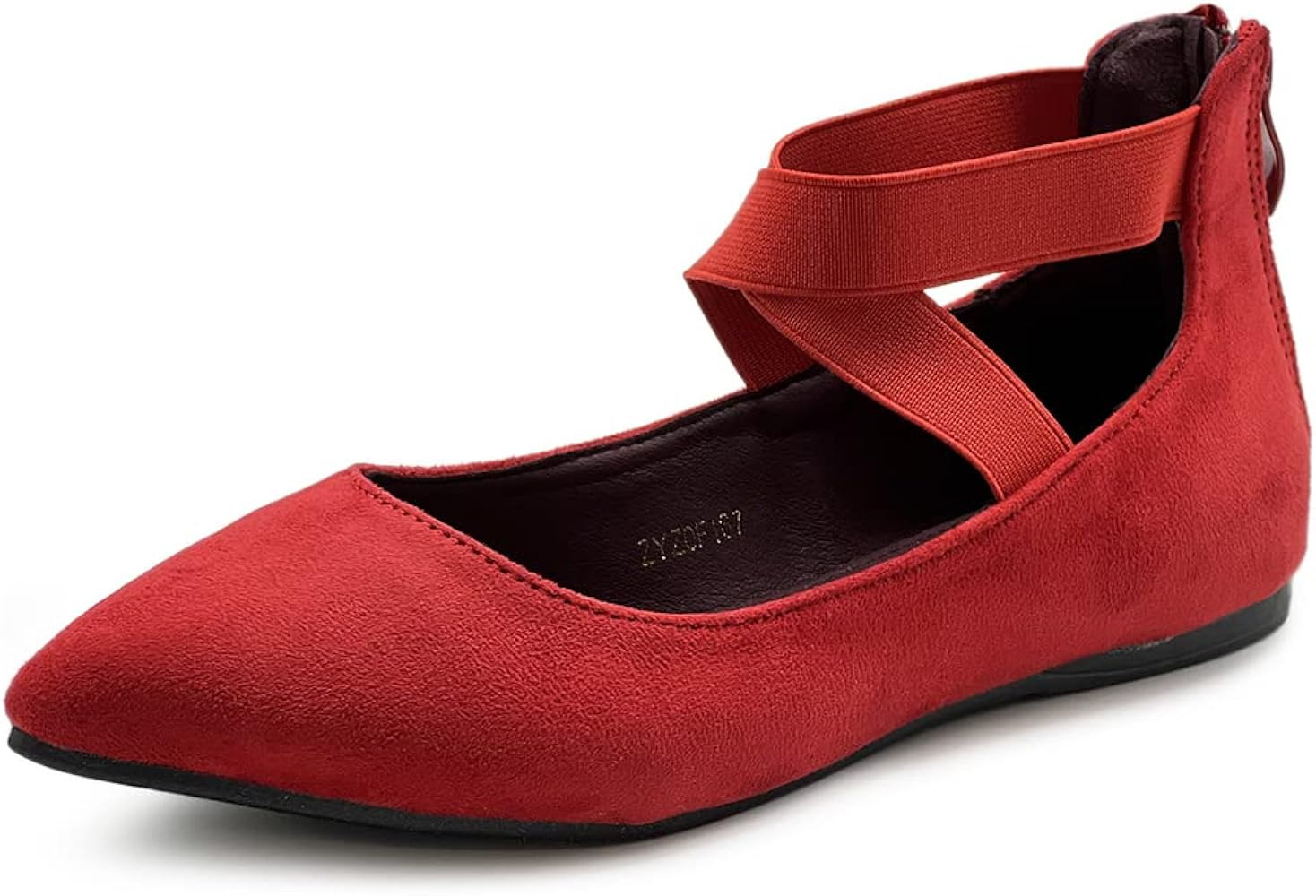Ollio Women's Faux Suede Elastic Ankle Strap Pointed Toe Ballet Flats F167 | Amazon (US)