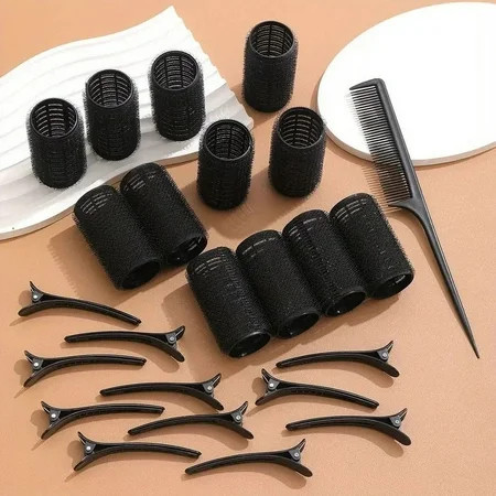 24PCS Hair Rollers Self Grip Nylon Velcro Rollers for Long Hair Large Hair Roller Sets with Clips No heat Salon Hairdressing Curlers Rollers for Women Black | Walmart (US)