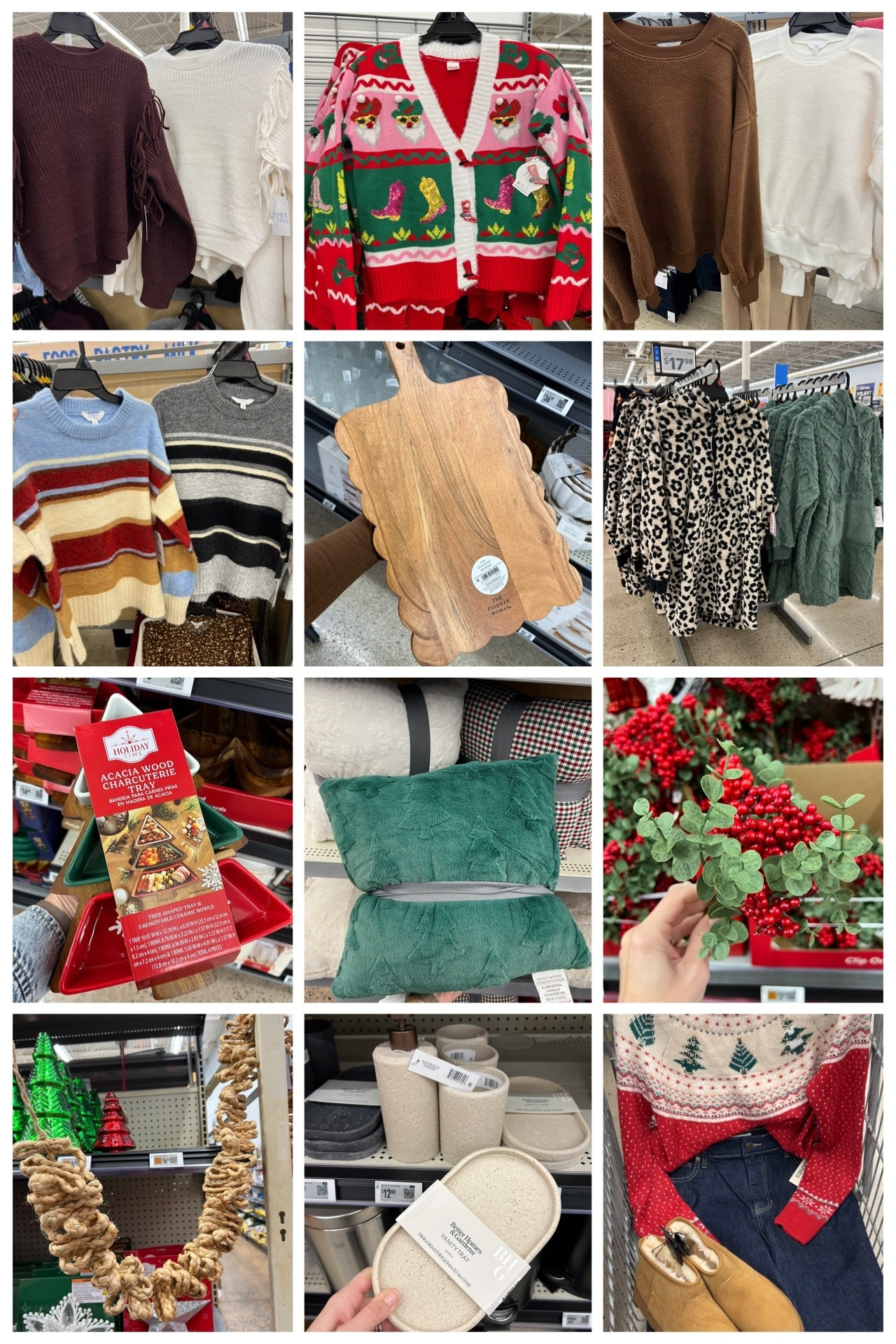 Walmart finds! Love the scalloped cutting board for gifting. Faux holly stems for all the holiday DIY decor, garland for your tree or mantle, cozy pajamas, throw pillows and more. #walmartfinds #walmartfashion 

#LTKHoliday #LTKFindsUnder100 #LTKFindsUnder50