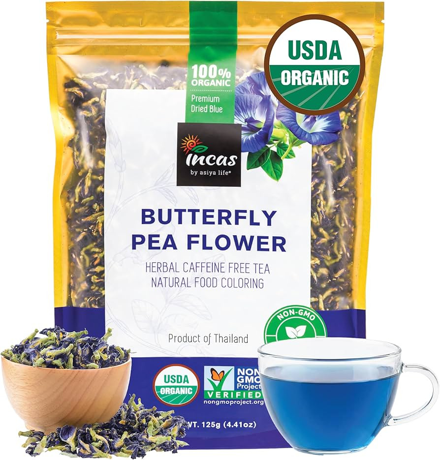 INCAS 100% USDA Organic Butterfly Pea Flower 4.41 oz (375+ Cups) DIRECT FROM SOURCE Thailand Non ... | Amazon (US)