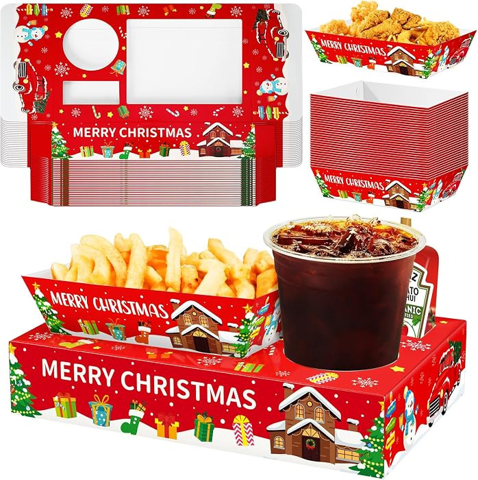Jansun 36Pcs Christmas Movie Night Snack Trays Candy Popcorn French Fries Snack Trays Christmas M... | Amazon (US)