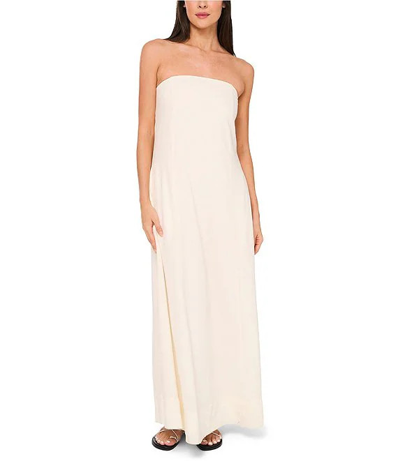 Strapless Linen Blend Smocked Back Pocketed A-Line Dress | Dillard's