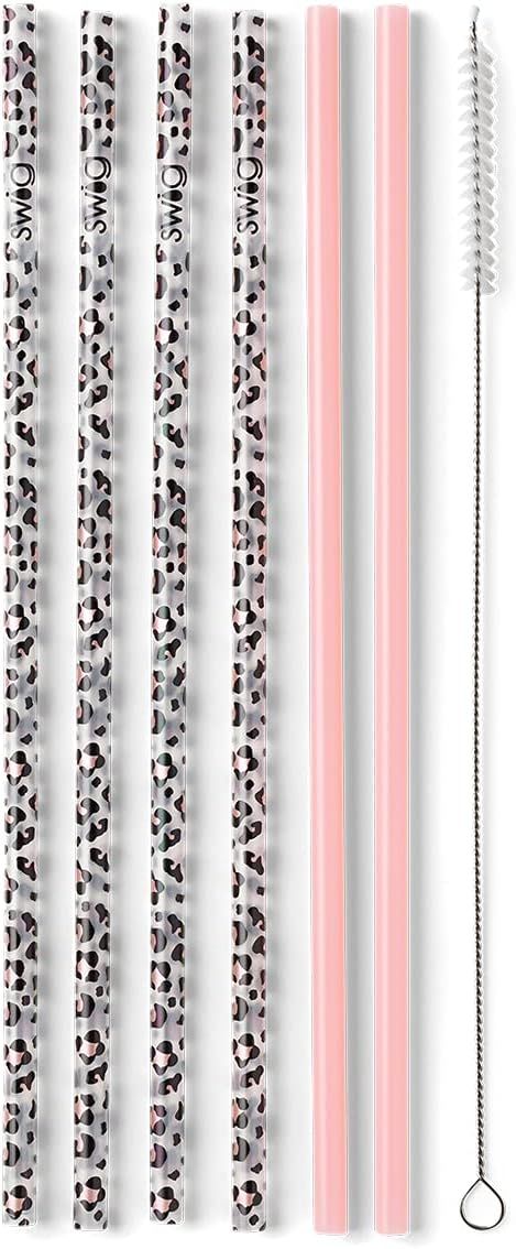 Swig Life Reusable Straws Luxy Leopard + Blush Reusable Straw Set + Cleaning Brush, Each Straw is... | Amazon (US)