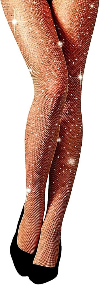 MengPa Women's Fishnets Sparkly Tights High Waist Rhinestone Stockings Sexy Party Pantyhose | Amazon (US)