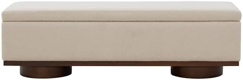 SAFAVIEH Couture Collection Vianna Sand Faux Shearling/Walnut Rectangle Storage Bench | Amazon (US)