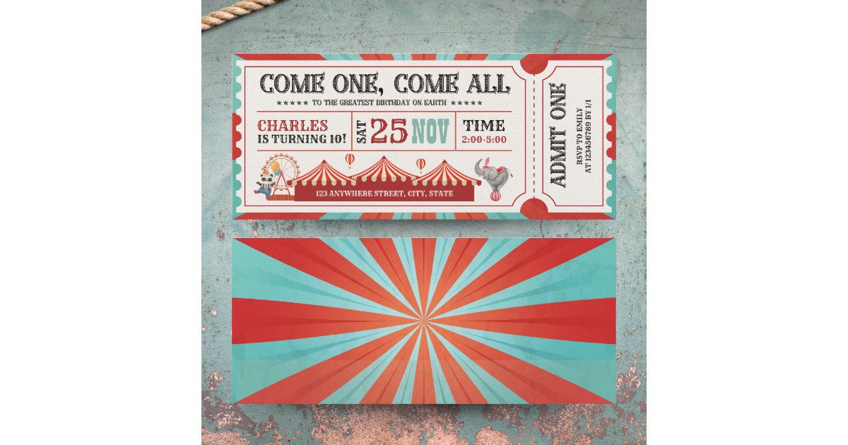Vintage Circus Carnival Ticket Birthday Invitation | Zazzle | Zazzle