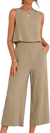 ANRABESS Women Lounge Sets 2 Piece Outfits Summer Sleeveless Crop Tops Capri Wide Leg Pants Vacat... | Amazon (US)
