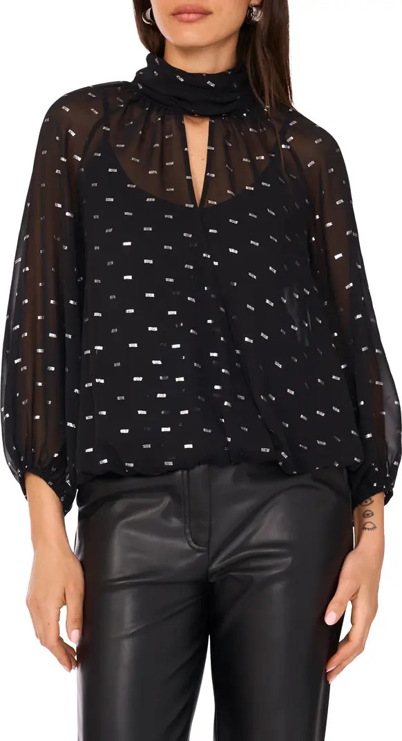 Sheer Clip-Dot Chiffon Faux Wrap Top | Nordstrom