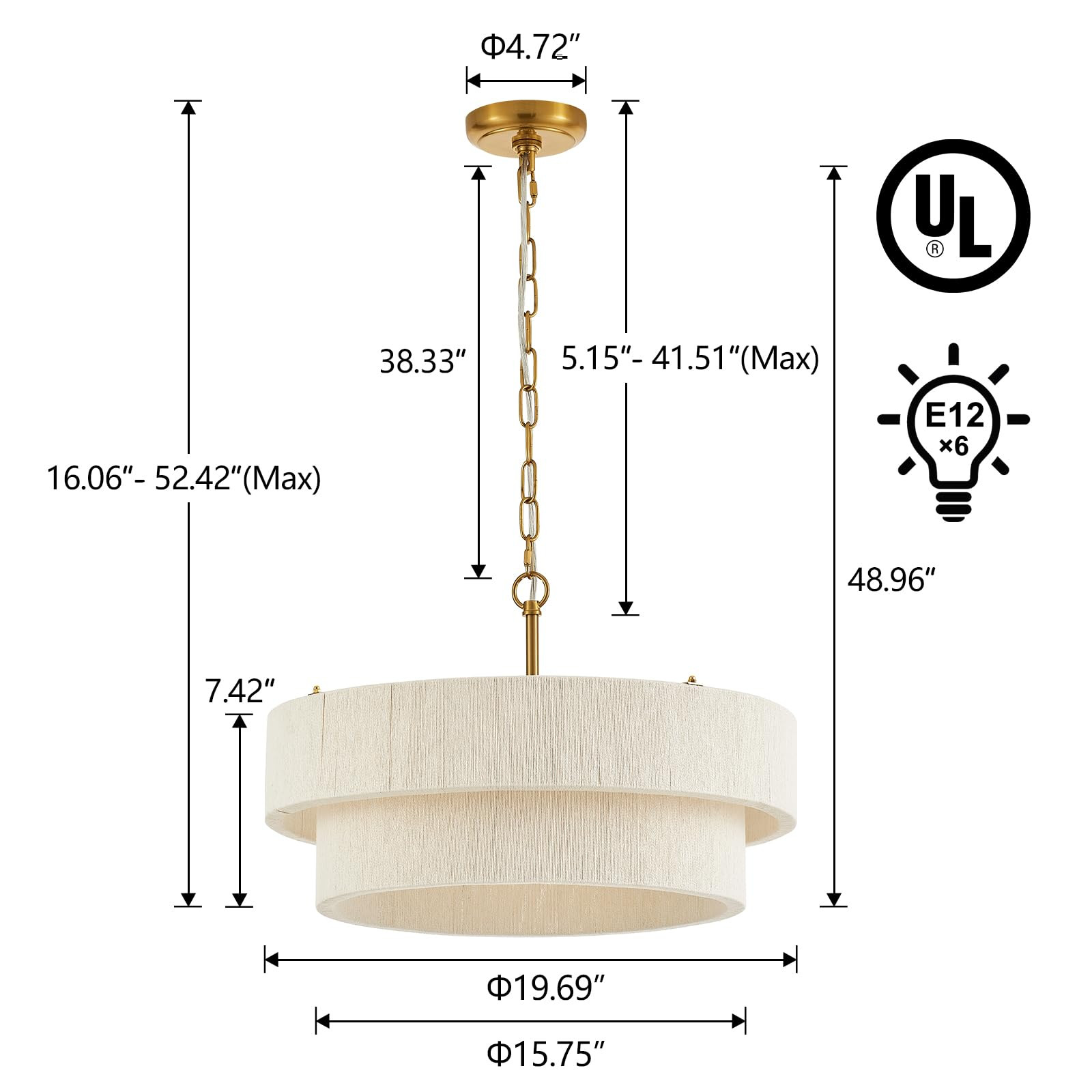 20”Hand Woven Rattan Chandelier Boho Pendant Light Adjustable Coastal Pendant Light for Kitchen... | Amazon (US)