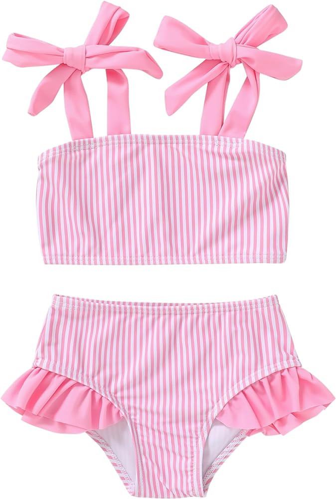 YOUNGER TREE Toddler Girls Two Pieces Swimsuit Color Block Stripe Swimwear Summer Beach Bathing S... | Amazon (US)