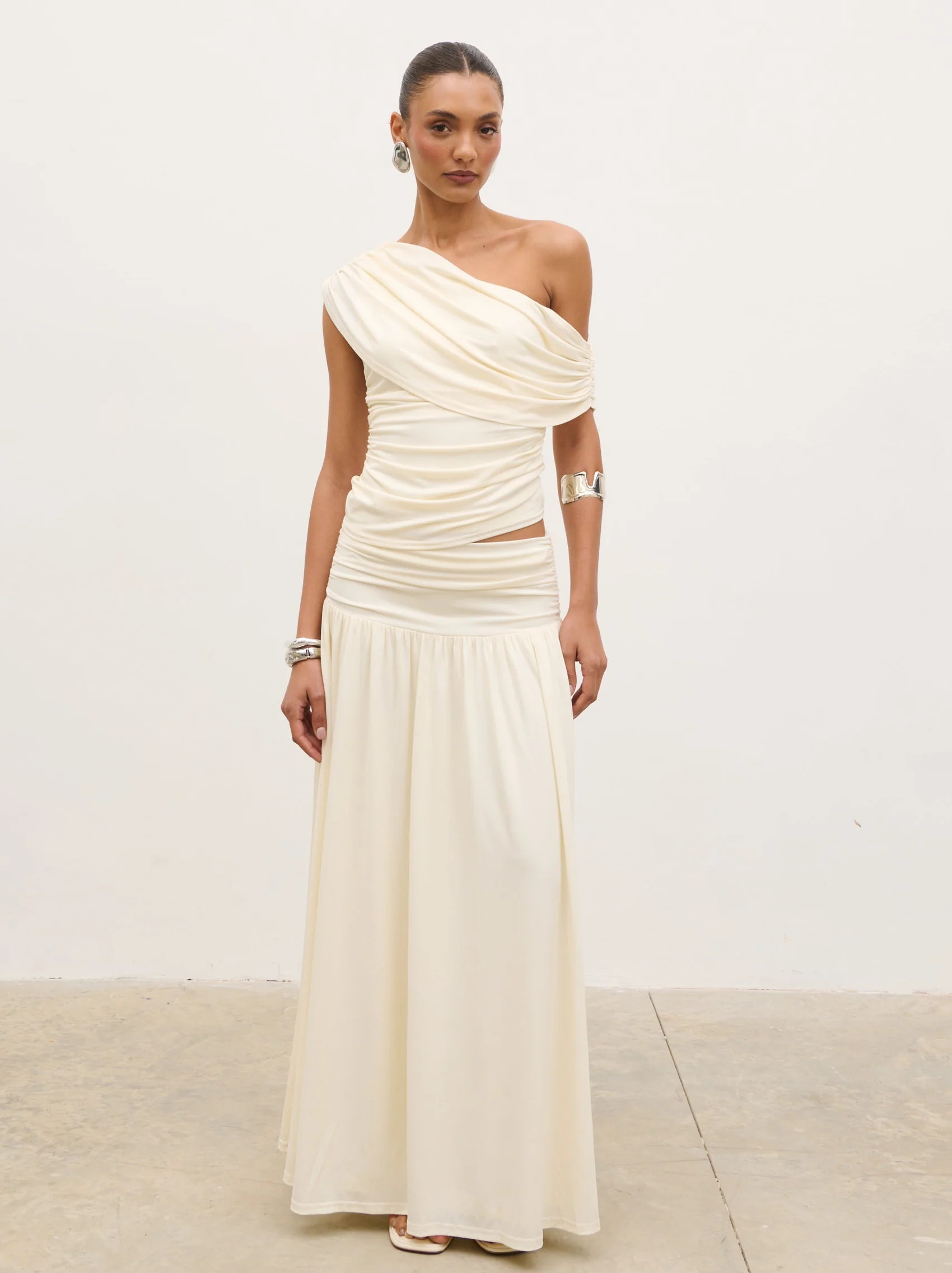 Lydia Ruched Jersey Top - Cream | Pretty Lavish (UK)