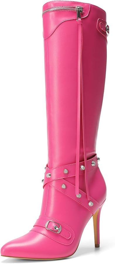 DREAM PAIRS Women's Metallic Stiletto Heeled Knee-High Boots, Fashion Thigh High Pointed Toe Dres... | Amazon (US)