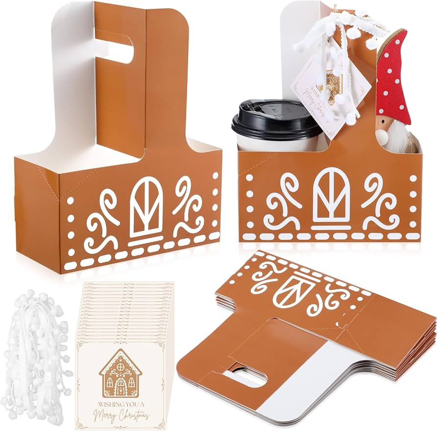 Marspark 12 Set Christmas Gingerbread House Drink Carrier Gift Set 2 Cup Coffee Cup Holder with H... | Amazon (US)