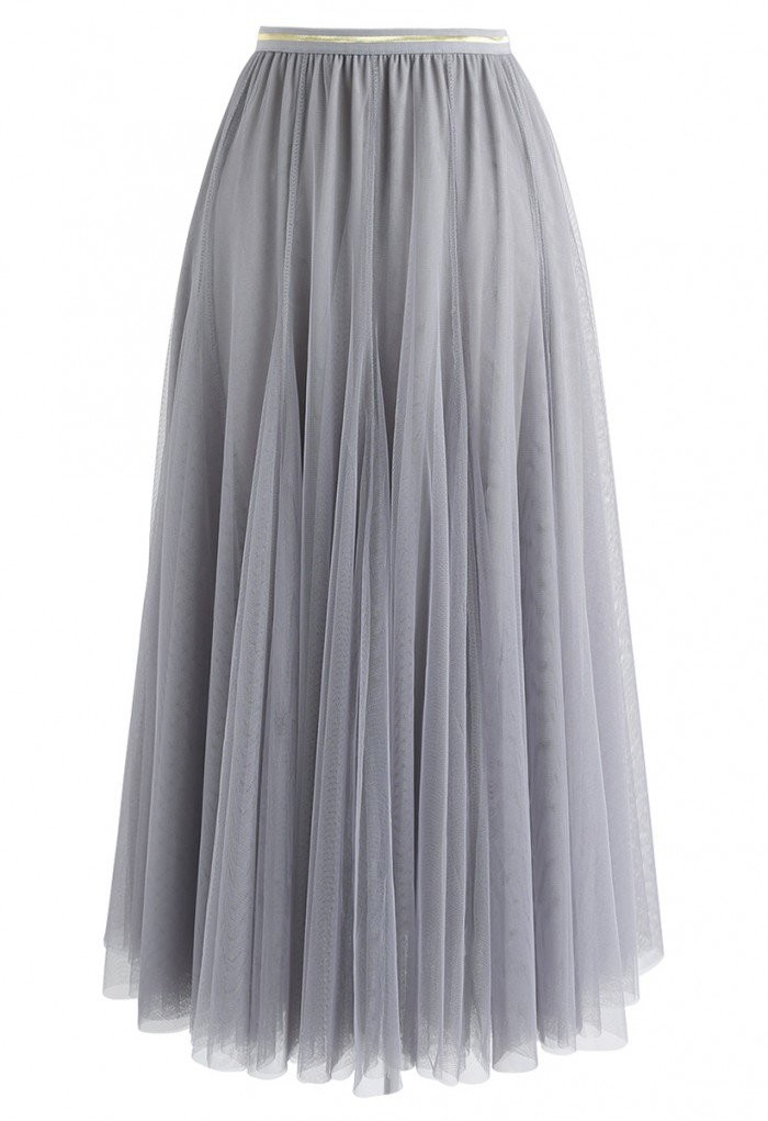My Secret Weapon Tulle Maxi Skirt in Grey | Chicwish