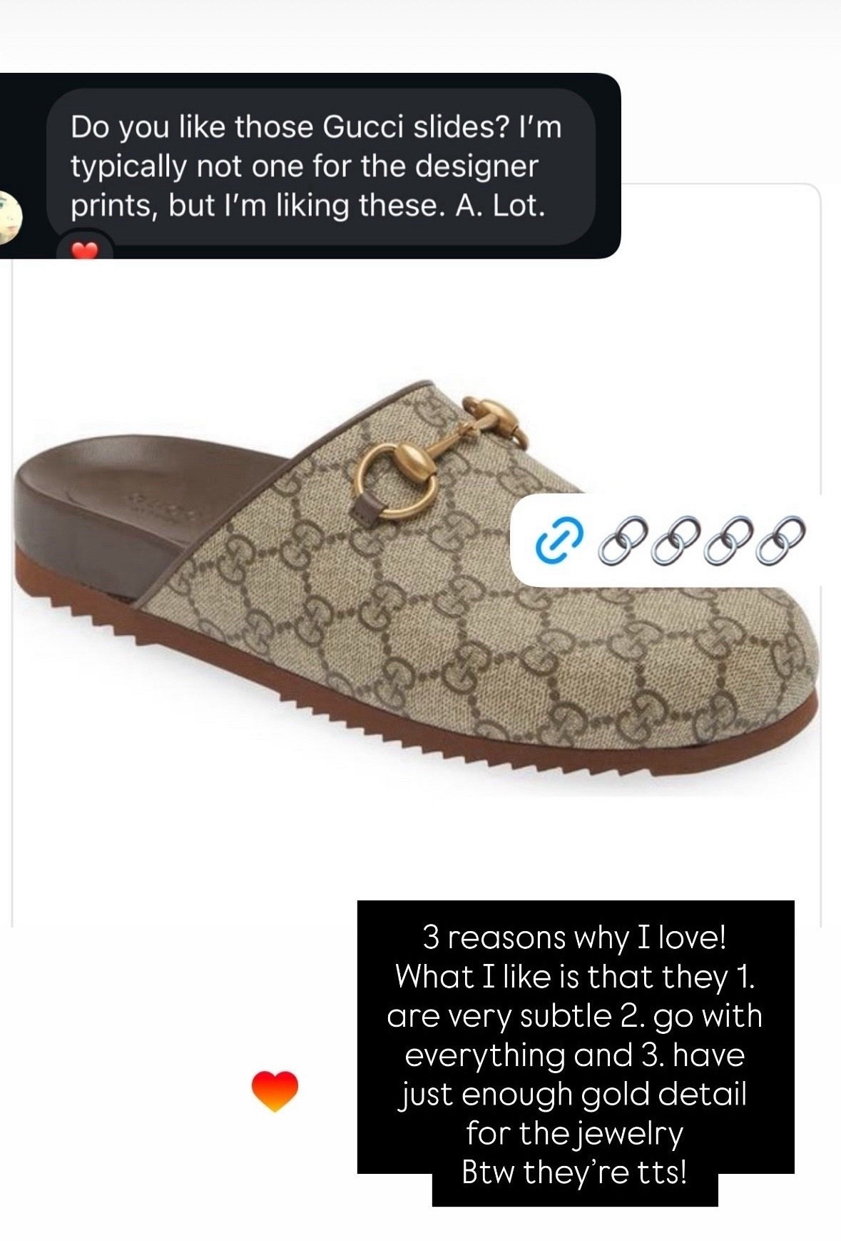 Love hear Gucci slides ! 
Tts 