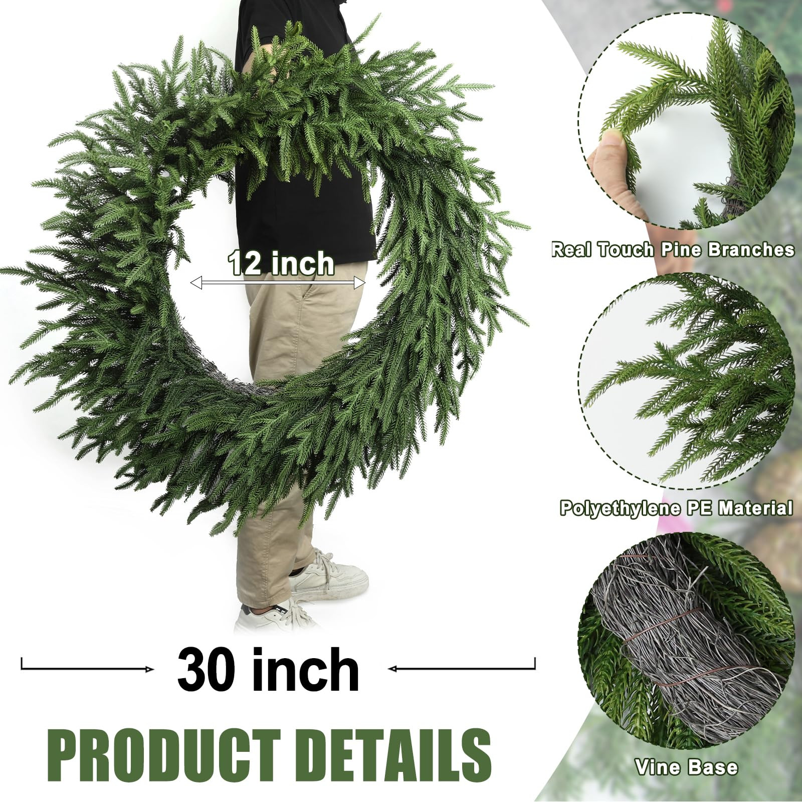 Artgar 30 Inch Christmas Pine Wreath Christmas Wreaths for Front Door, Real Touch Artificial Gree... | Amazon (US)