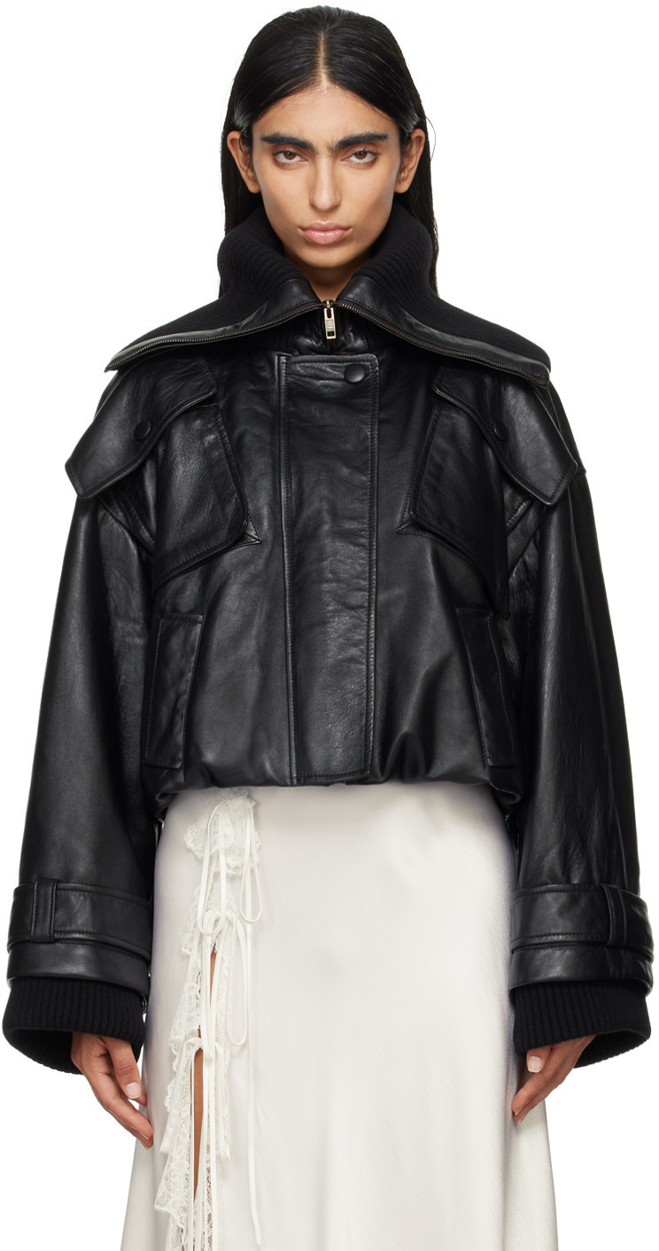Chloé Black Cropped Leather Jacket | SSENSE