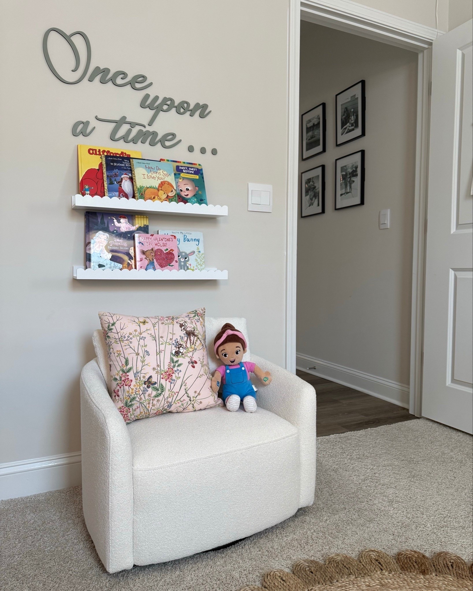 My favorite little corner in her room 🤍📚
This cozy book nook is where we wind down at the end of the day — the sweetest spot for reading, relaxing, and a little quiet time. This small accent chair makes it feel extra warm and inviting ✨

Kids room, toddler room, chair, accent chair, Walmart, Walmart find, book shelves, floating shelves, shelves

#LTKHome #LTKSaleAlert #LTKKids