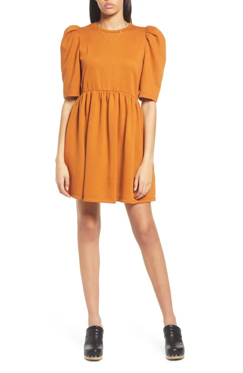 Puff Sleeve Organic Cotton & Recycled Polyester Minidress | Nordstrom
