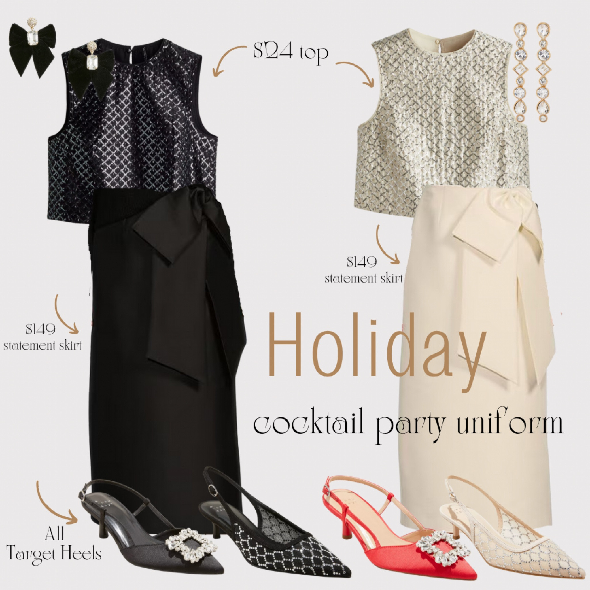 This is a uniform I would re-create for your holiday parties! Fun, great proportions and super affordable. Grab the top quick since it’s H&M and will fly! I got a 2 in the skirt and a small in the top. Target heels are winning holiday so far 👏🏻❤️

#LTKHoliday #LTKFindsUnder50 #LTKStyleTip