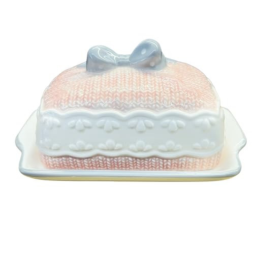 Butter Dish With Lid 3D Relief Design-Say Goodbye To Softened Butter, Hand Drawn American Creative Pink Butter Dishes, Kitchen Utensil Ceramic Butter Tray, Smooth And Glossy Surface | Amazon (US)