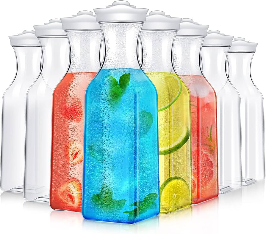 8 Pcs 50 oz Water Carafe with Flip Top Lid Square Juice Container Plastic Pitcher Clear Drink Pit... | Amazon (US)
