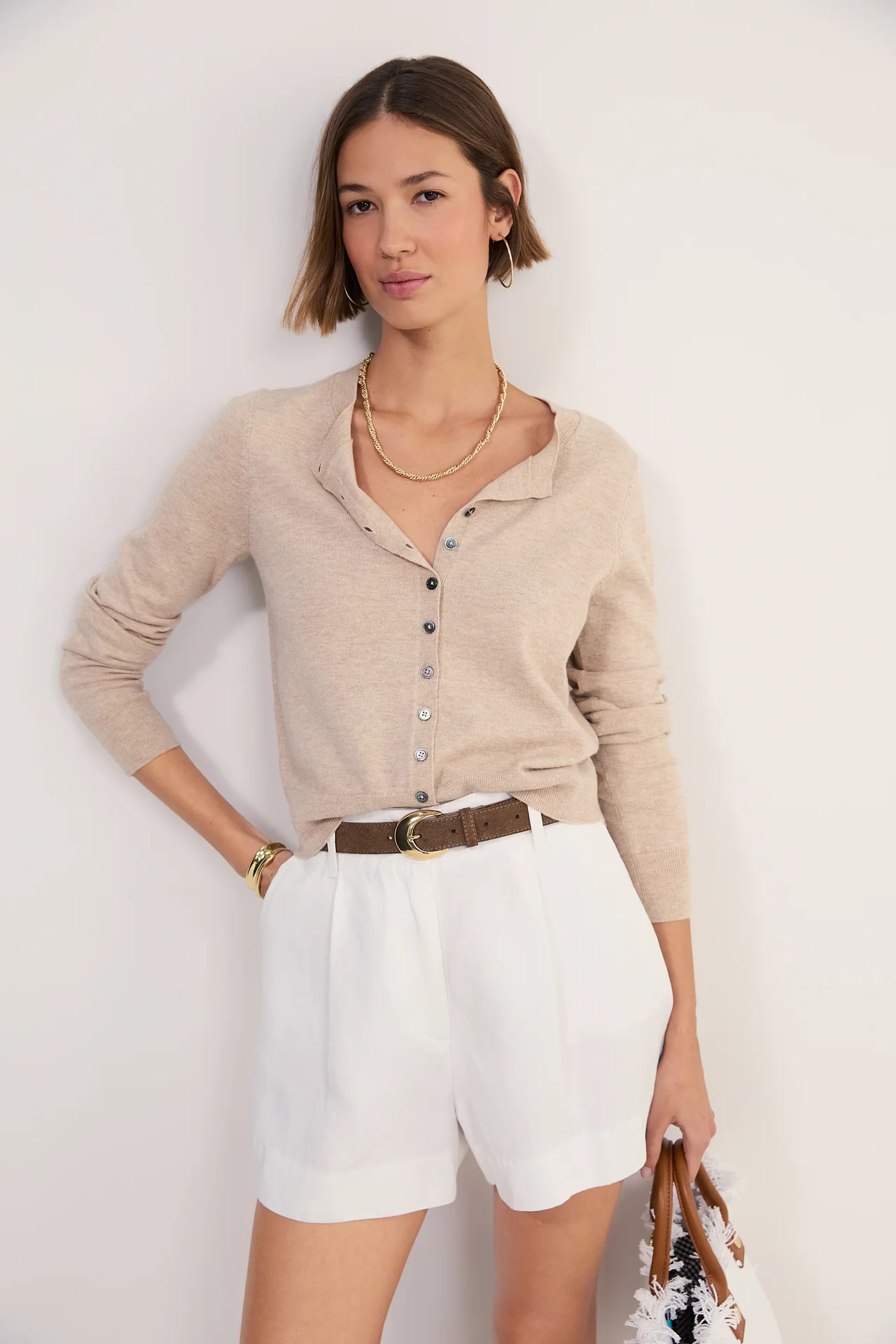 Katie Wool Cotton Cardigan - Taupe Marl | WYSE London