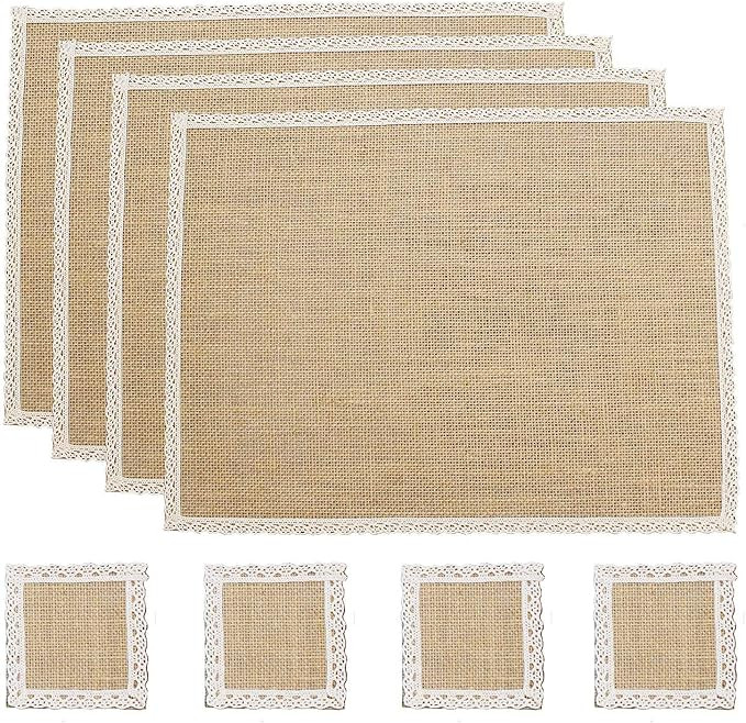 Burlap Coffee Bar Mat with Lace, FiveRen Rustic Farmhouse Placemats Water-Proof Jute Coffee Bar D... | Amazon (US)