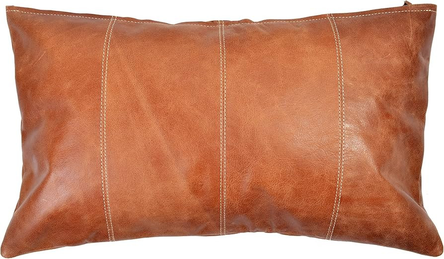Walbrook Brown Leather Lumbar Pillow Cover 12x20 - Real Leather Pillow Cover, Leather Throw Pillo... | Amazon (US)